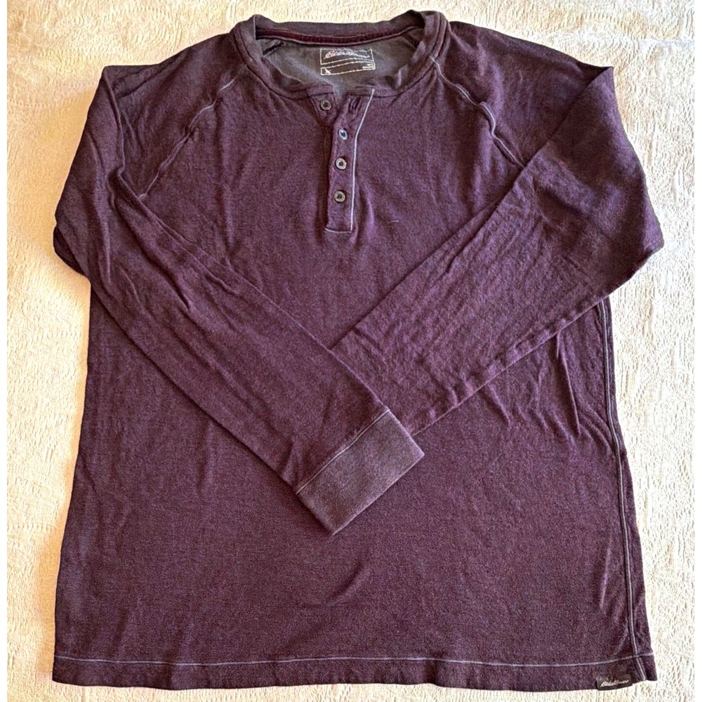 Eddie Bauer Men's L Purple Henley Neck Long Sleeve Cotton Knit T-Shirt